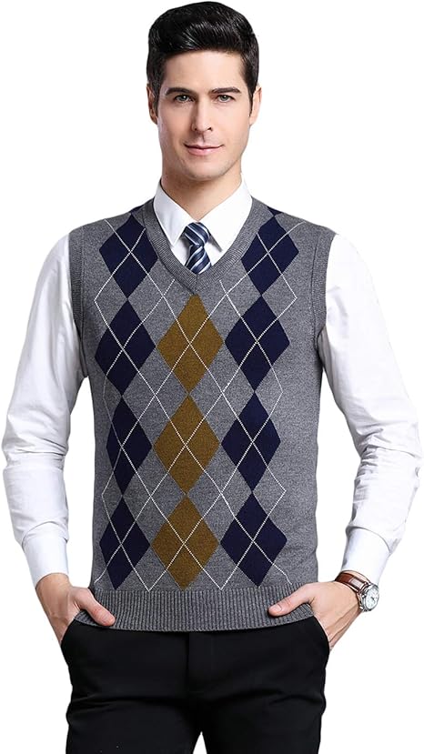 Amazon Homovater ニットベスト Vネック メンズ ウール カジュアル ビジネス チェック柄 おしゃれ セーターベスト 通勤 トップス シンプル 暖かい 袖なし 防寒 春夏秋 ベスト 通販