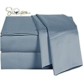 ELINEN 100% Supima Cotton Sheets 600 Thread Count,Bed Sheet Set Queen Size Sheets 4 Pieces,Soft & Silk Sateen Weave, Fits Mattress Up to 18",Deep Pocket, Breathable & Fade Resistant(Blue Grey,Queen)