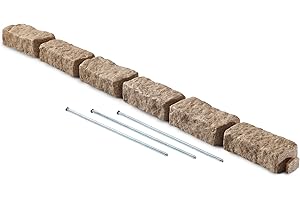 Beuta Landscape Edging | Garden Edging Border | No Dig Faux Stone Bricks & Spikes for Lawn Edging, Flower beds, Pathways & Yards – 1 Pack | Each Pack Has 6 Bricks 48" Lx 4" W x 2.25" H|Sandstone