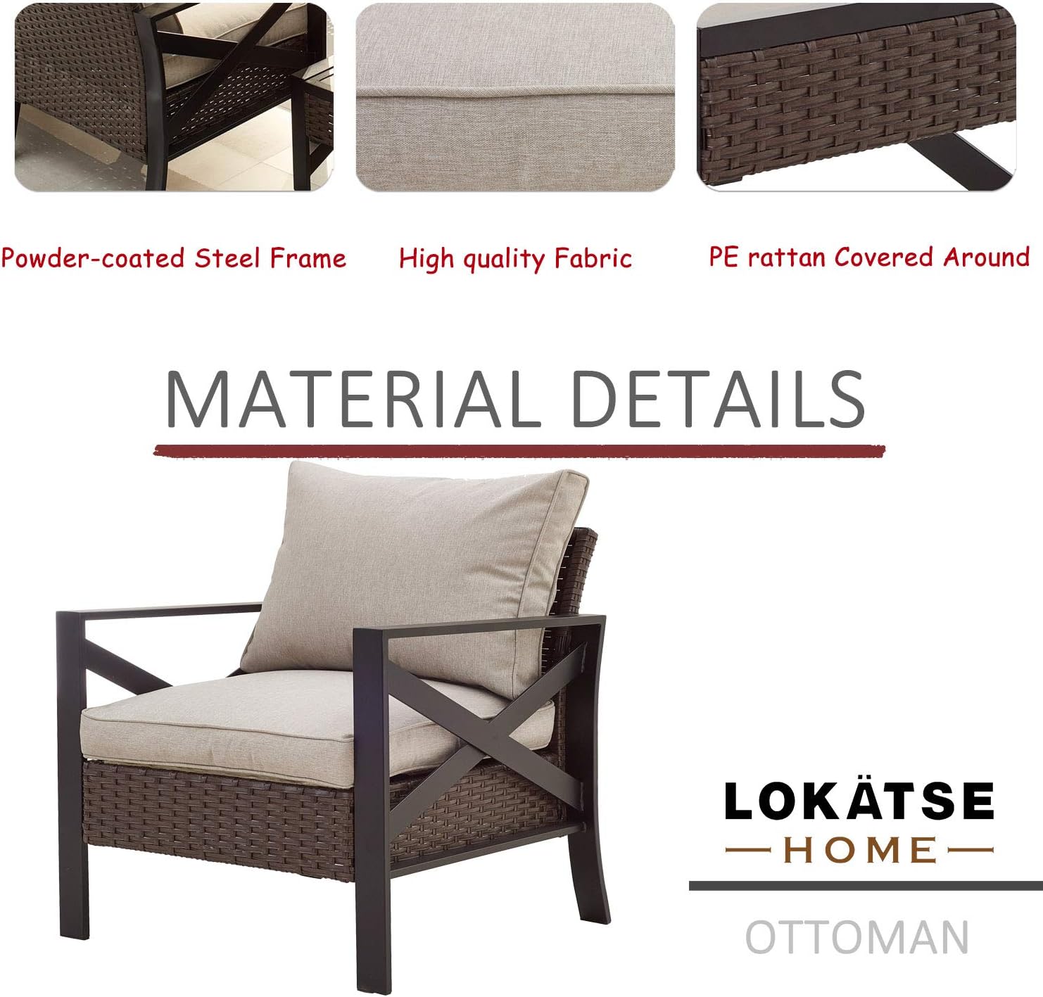 LOKATSE HOME Outdoor Patio Furniture Modern Wicker Sofa Chair Rattan Conversation Single Armchair with Cushion, Brown : Garden & Outdoor