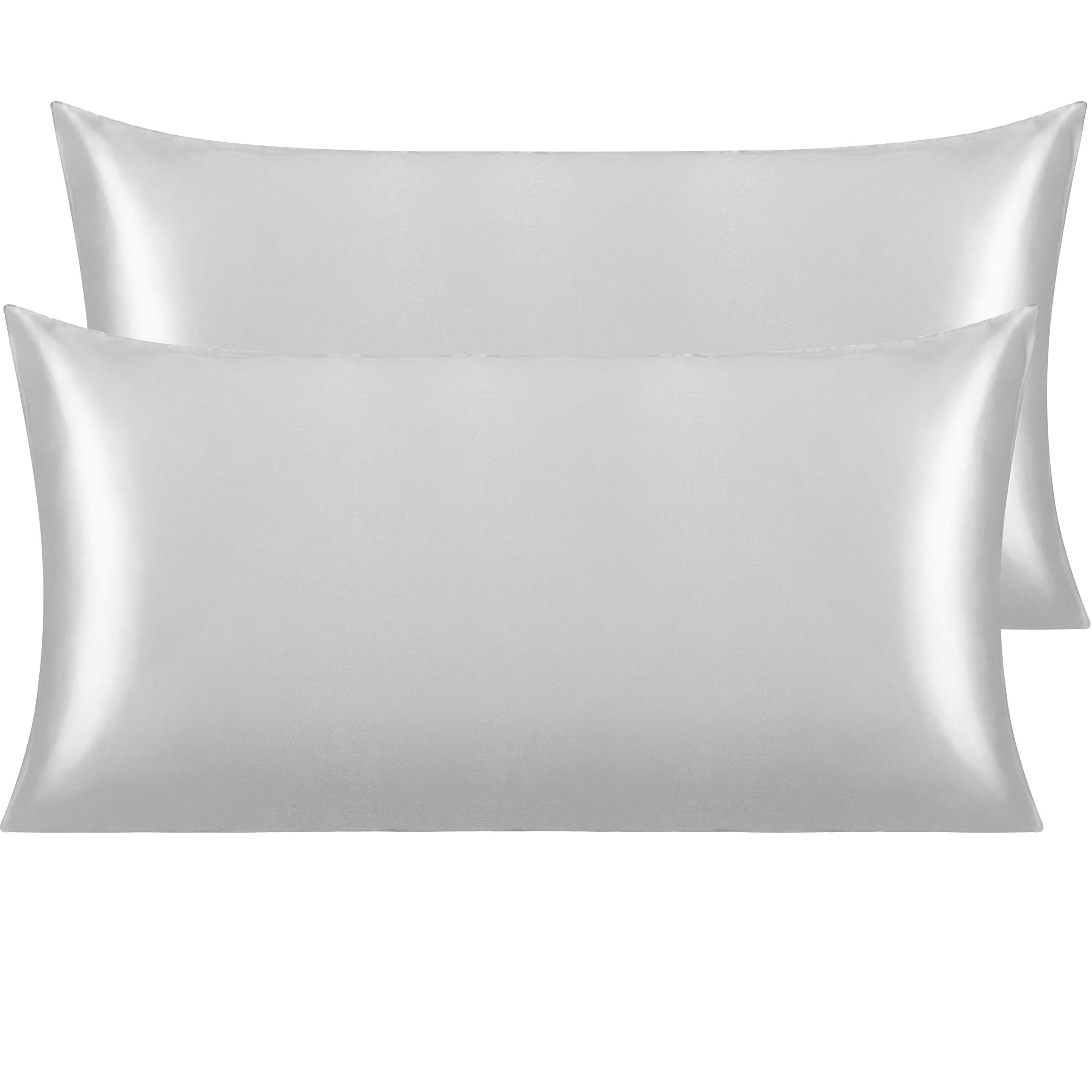 NTBAY Silk Satin Pillowcases - Satin Pillowcase for Hair and Skin, Pillow Cases 2 Pack with Envelope Closure, 50x90 cm, Silver Grey