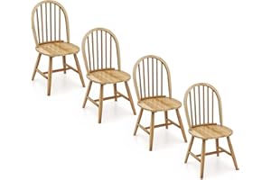 Safeplus 18" Oak Dining Chairs Set of 4, Wood Windsor Chair with Spindle Back for Country Farmhouse Kitchen Island