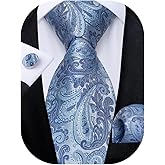 DiBanGu Mens Paisley Tie Set Silk Woven Jacquard Necktie and Pocket Square Cufflinks Gift Set for Wedding Bussiness