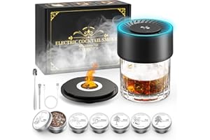 WOLIOS Electric Whiskey Smoker Kit with Rechargeable Built-in Lighter & LED Light, No Butane Needed, 6 Flavored Wood Chips for Old Fashioned Smoker Kit, Bourbon, Cocktail Father’s Day Gifts for Men Husband