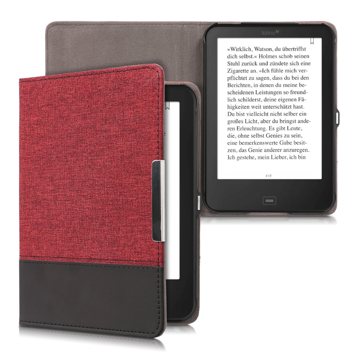 kwmobile hoes compatibel met Tolino Shine 2 HD - Canvas beschermhoes in donkerblauw/zwart - Voor e-reader