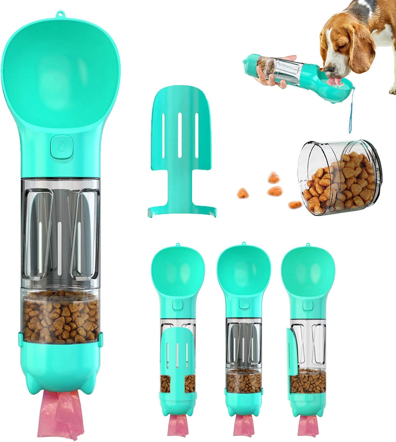 WR WPAIER Dog Water Bottle Walking, 4 in 1 Dogs Travel Water Bottle Dispenser with Food Container