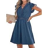 CUPSHE Summer Dress for Women Casual Spring V Neck Lace Appliques Cap Sleeves Hollow Out Beach Mini Dress