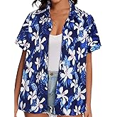 Women Hawaiian Shirt Button Down Summer Tops Beach Cool Short Sleeve V Neck Blouse