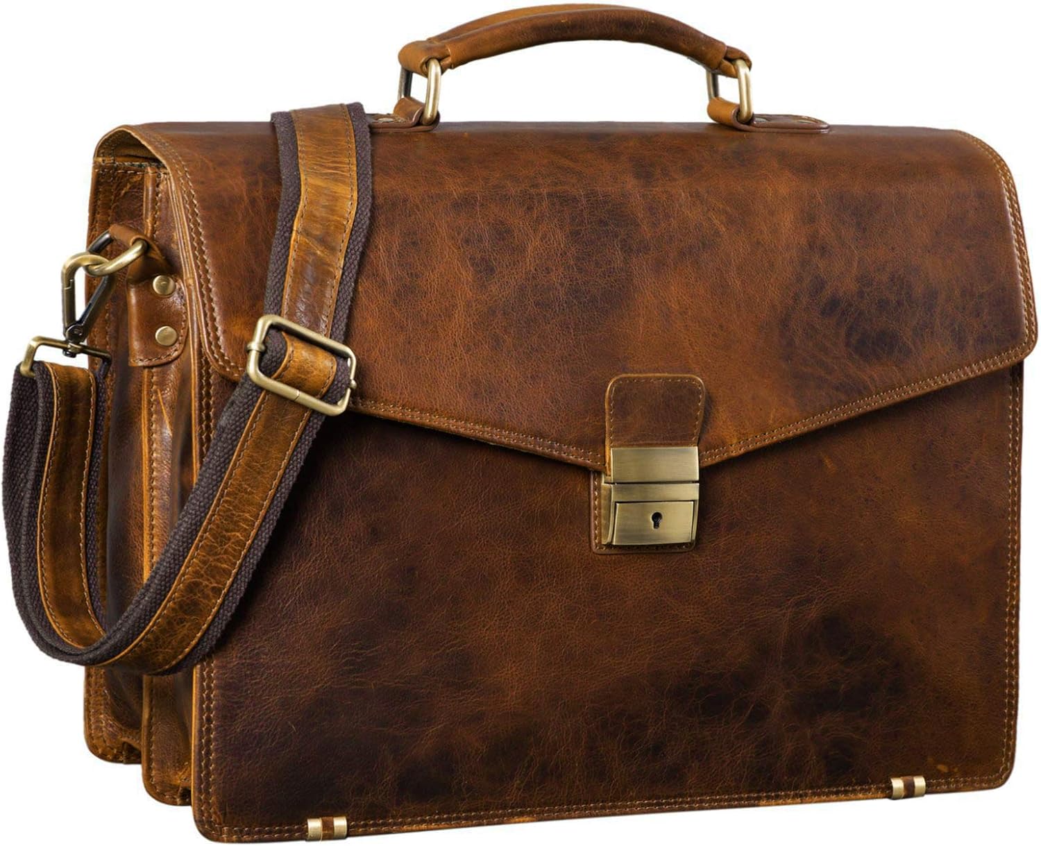STILORD "Cosmos" Vintage Briefcase Leather XL for Men Classic Shoulder Bag for Work Business Office with Laptop Compartment Genuine Leather Colour:Prestige