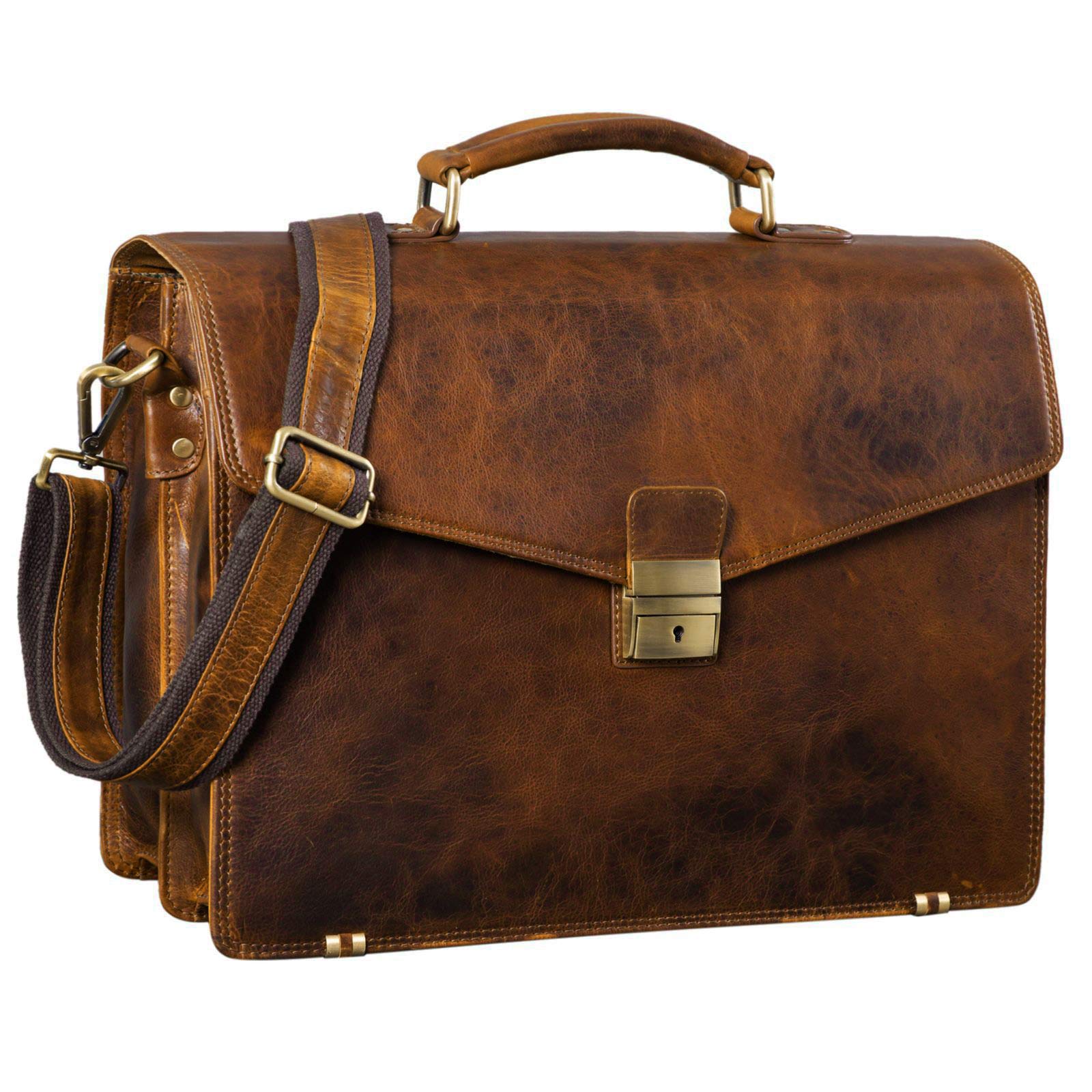 STILORD "Cosmos" Vintage Briefcase Leather XL for Men Classic Shoulder Bag for Work Business Office with Laptop Compartment Genuine Leather Colour:Prestige - Brown