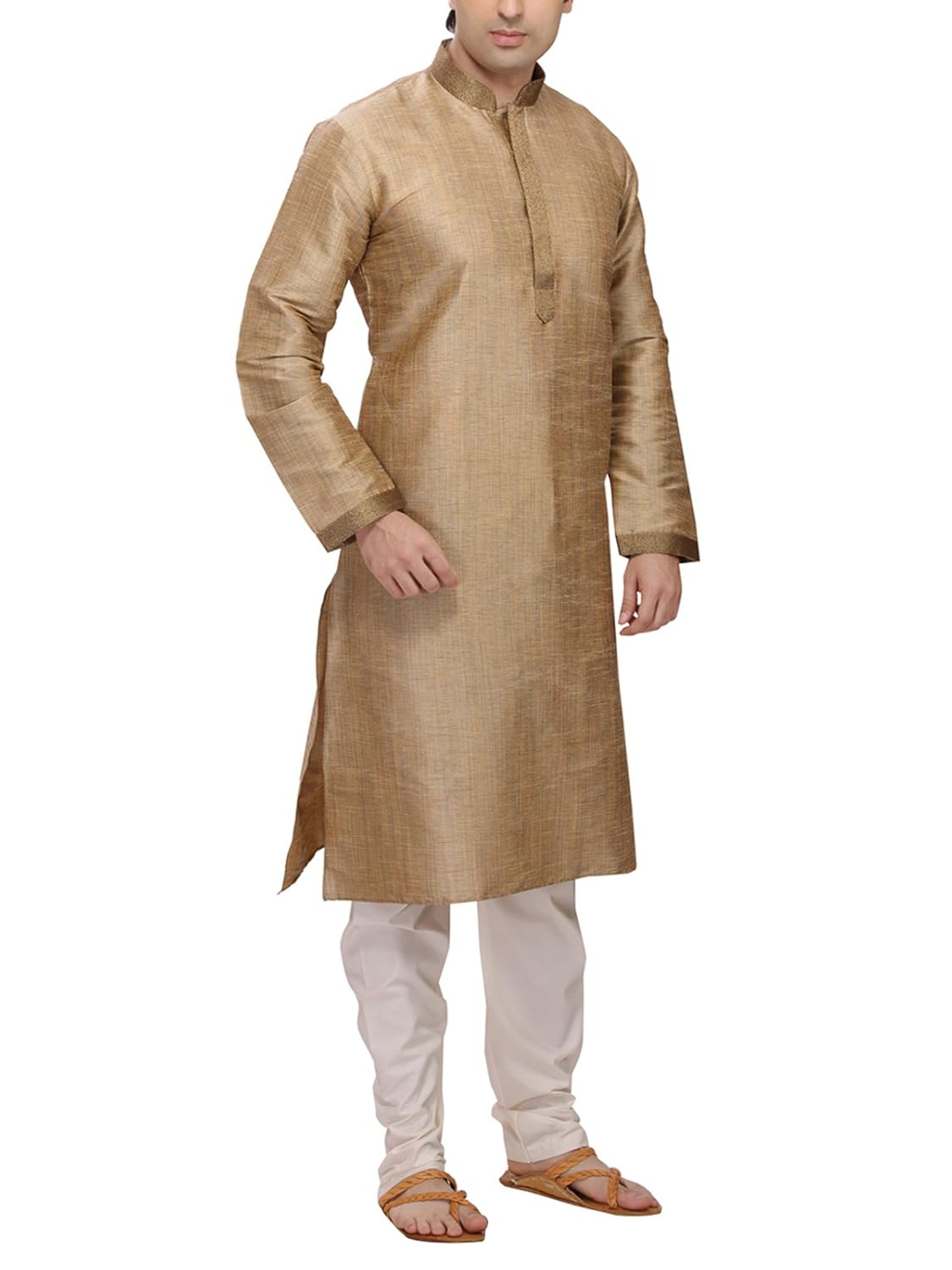 rg designers men's cotton silk gold kurta pyjama set