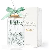 Gifts for Mom-Bow Mama Glass Cup with Lids and Straws Cute Aesthetic Iced Coffee Cup Smoothie Tumbler Gift for Mothers Day Christmas New Mom to be Personalized Birthday Presents for Women 16oz