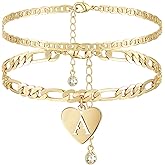 YANODA Initial Ankle Bracelets for Women, Layered Gold Anklets for Women 14k Real Gold Filled Figaro Letter Anklets for women waterproof Summer Jewelry Personalized Gifts for Women