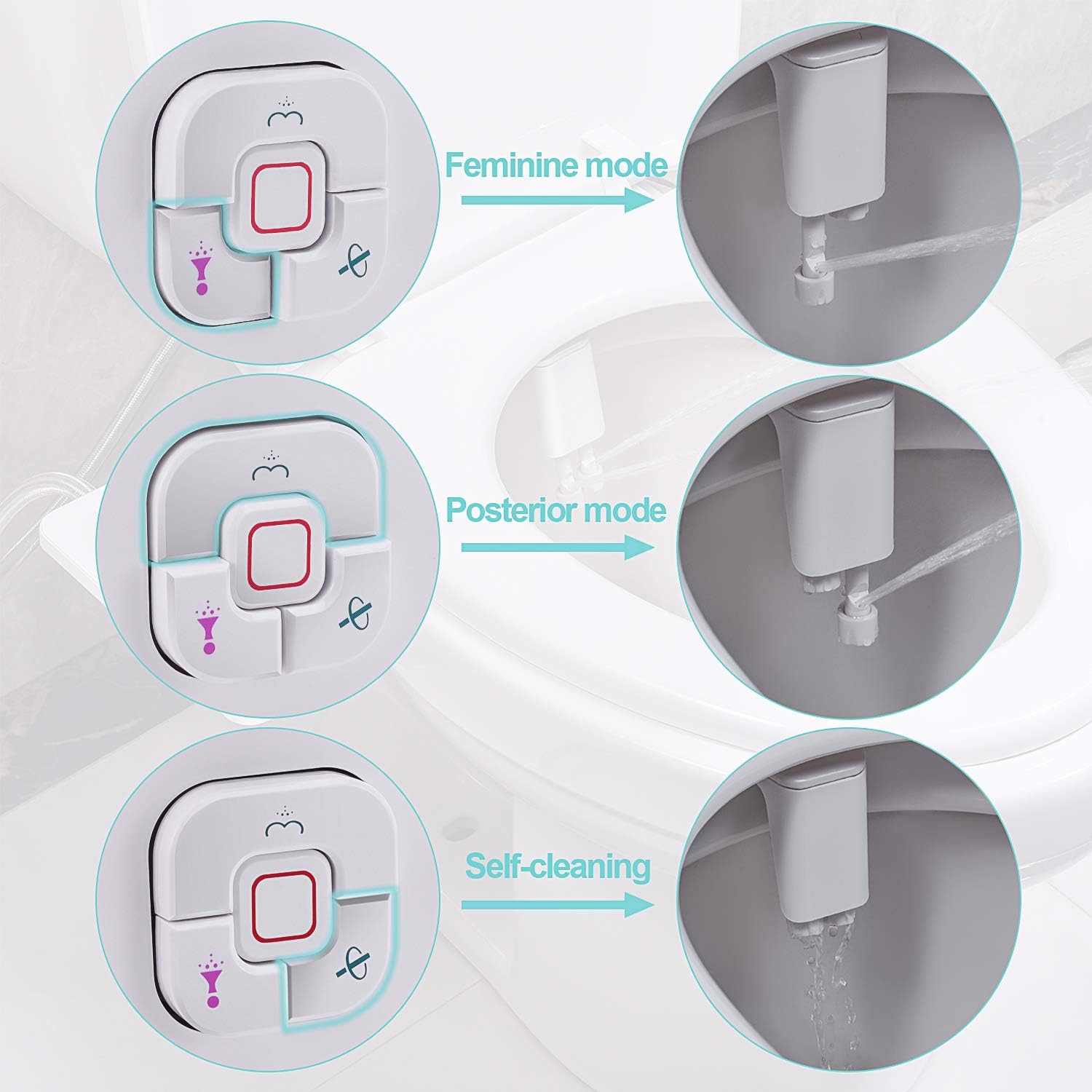 Bidet Attachment for Toilet UK- SAMODRA Non-Electric Cold Water Bidet Toilet Seat Attachment with Pressure Controls,Retractable Self-Cleaning Dual Nozzles for Frontal & Rear Wash - Image 4