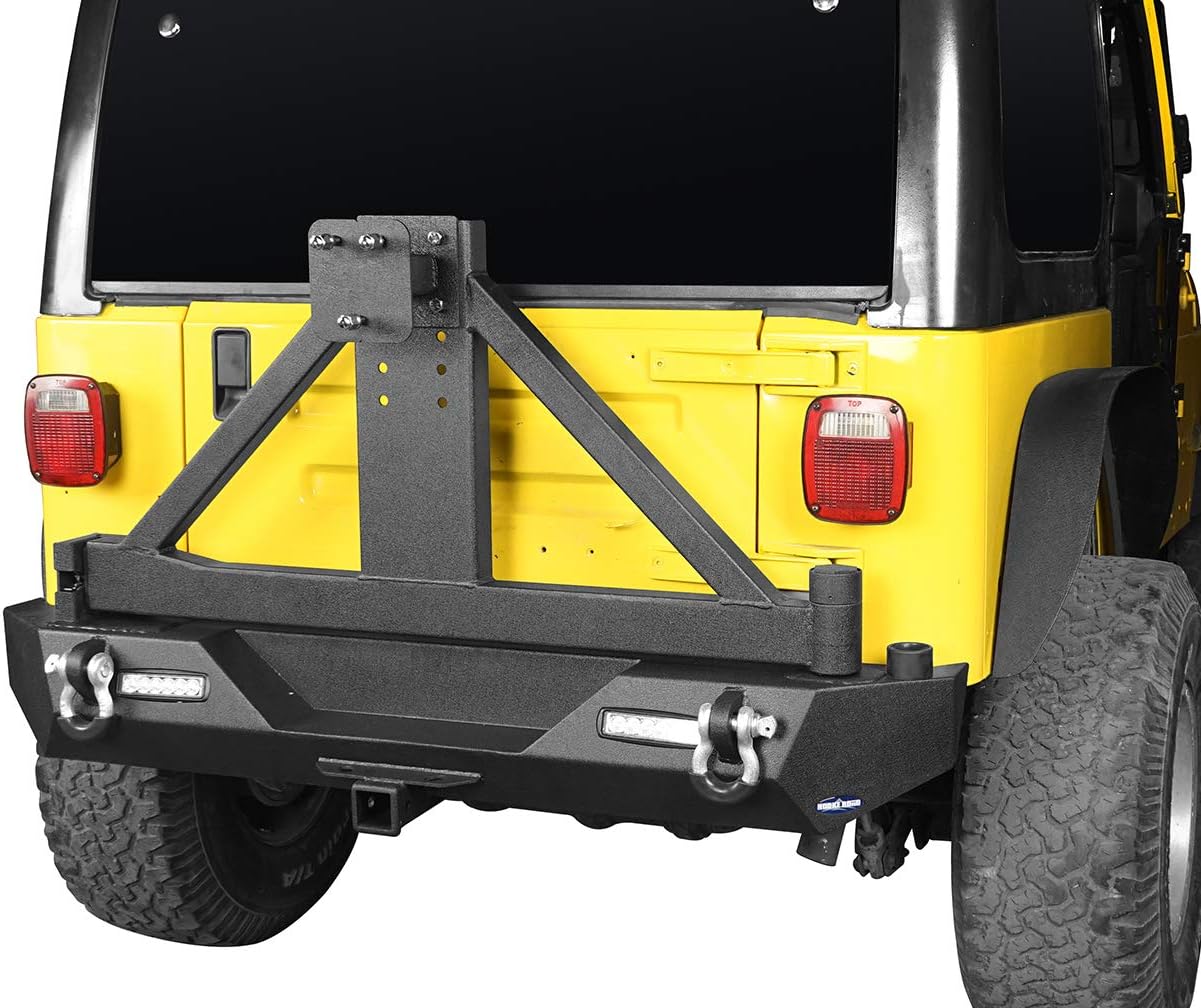 Amazon Com U Box Rock Crawler Rear Bumper W Spare Tire Carrier Hitch Receiver Led Lights For 97 06 Jeep Tj Wrangler Automotive