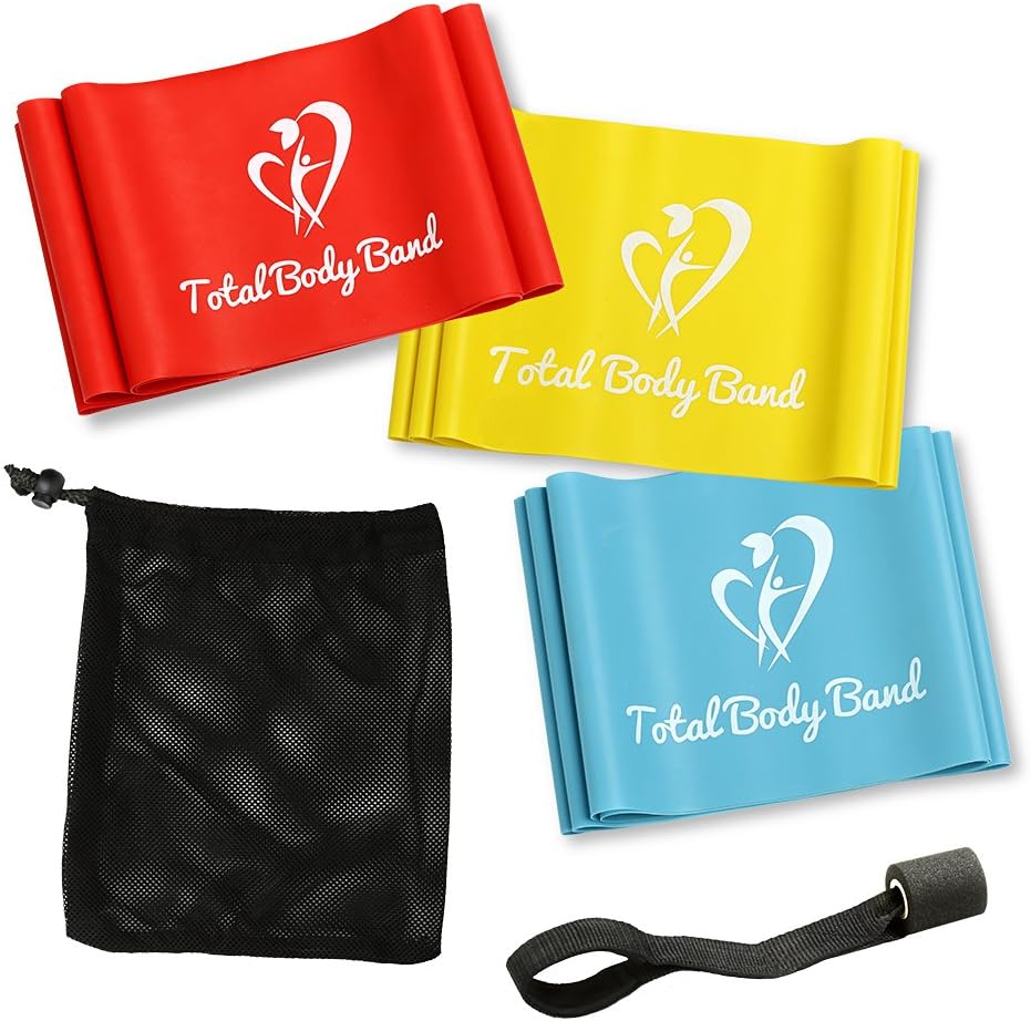 Total Body Band - Extra Long Exercise Resistance Bands Set of 3 with Door Anchor, Carrying Case, Exercise Guide
