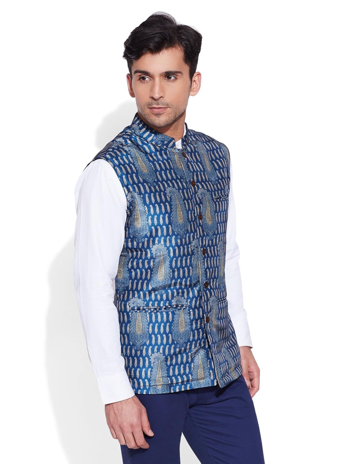very me men's designer blue digitally printed nehru jacket