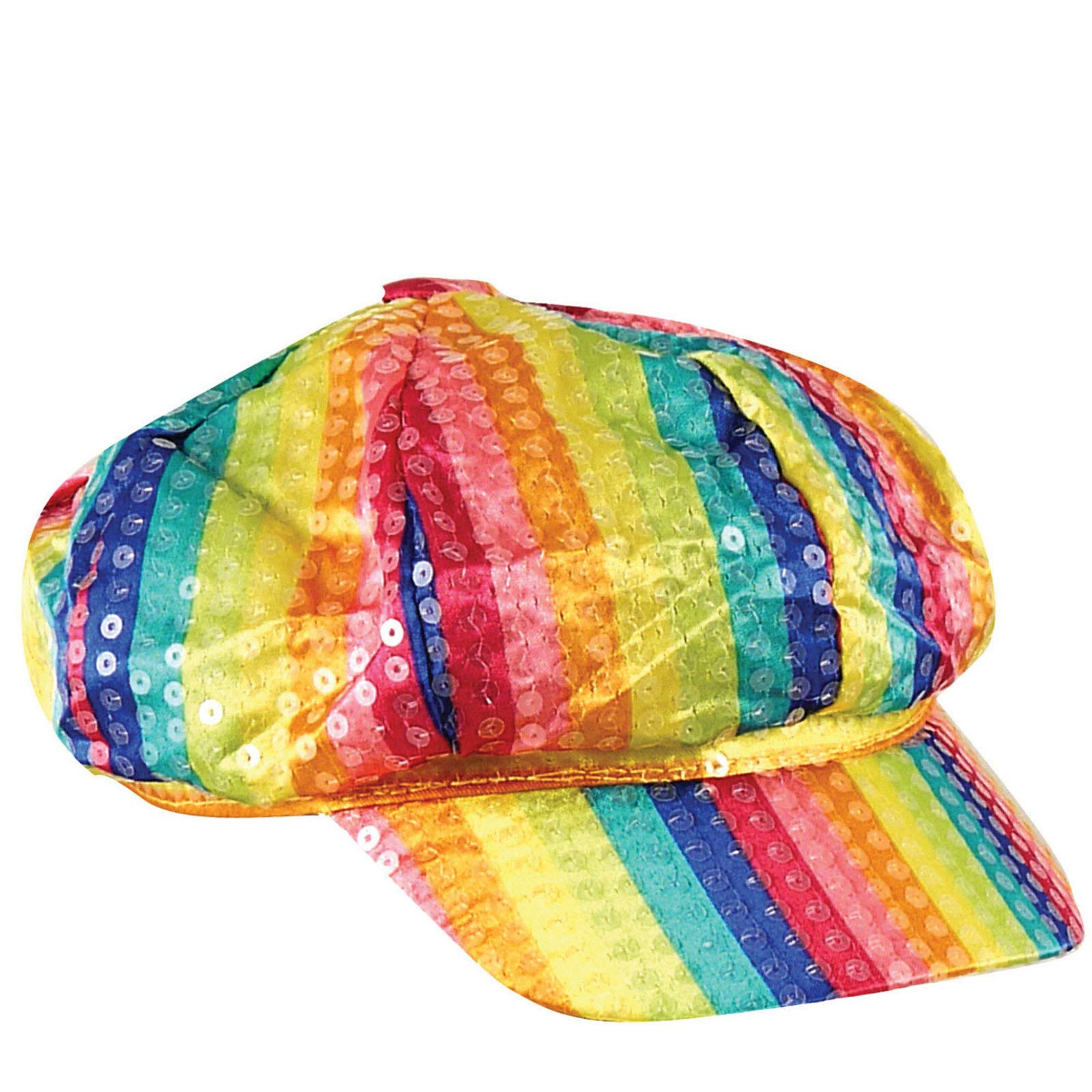 SoWest 70s Sequin Disco Hat – Adult Fitted Fancy Dress Cap for Men and Women | Retro Theme Party Accessories for Glam Rock Nights, Stag & Dance Events Multicoloured