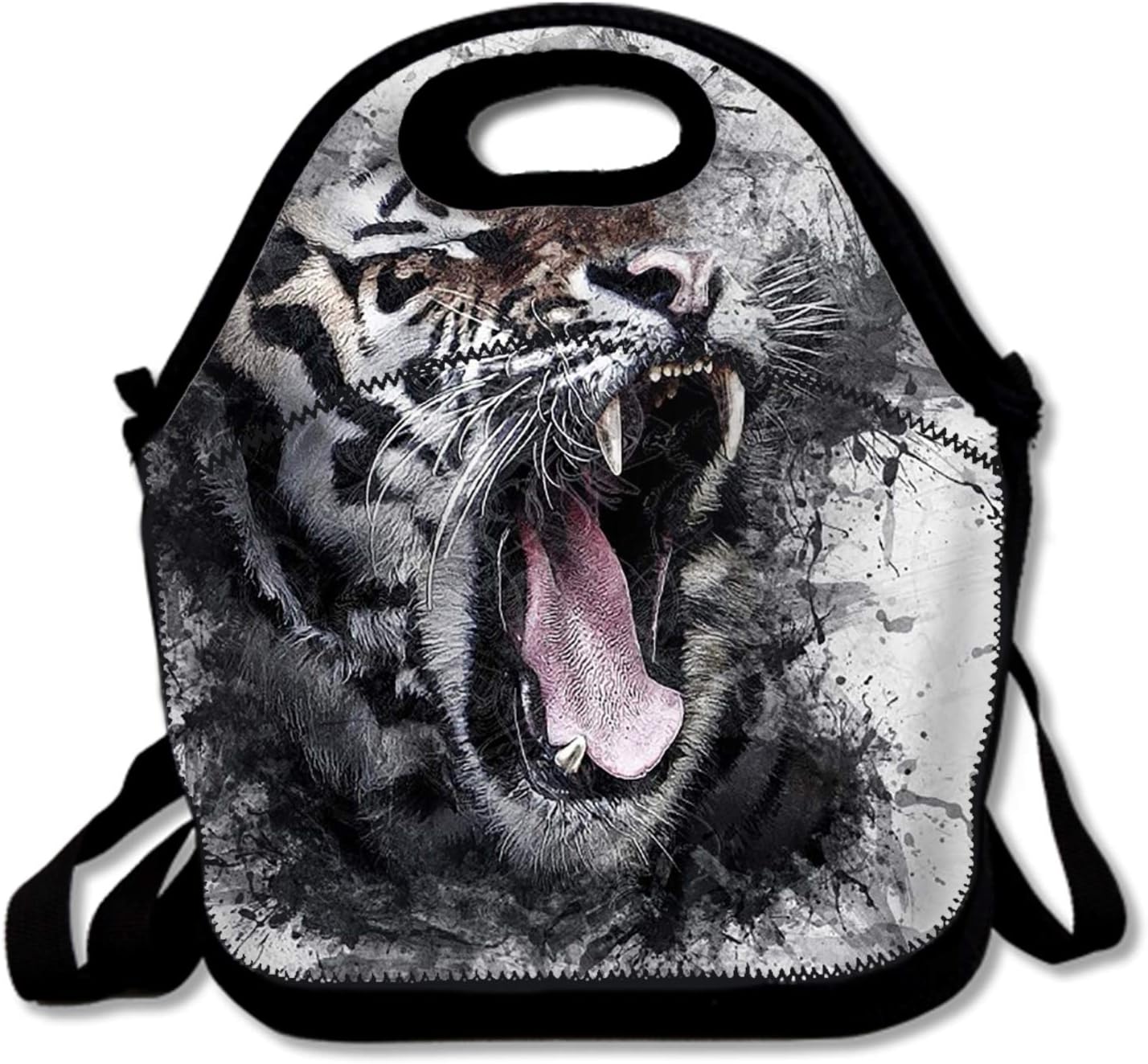 Insulated Waterproof Lunch Tote, Easy to Carry to, Office, Picnic - Tiger Grin Art Watercolor
