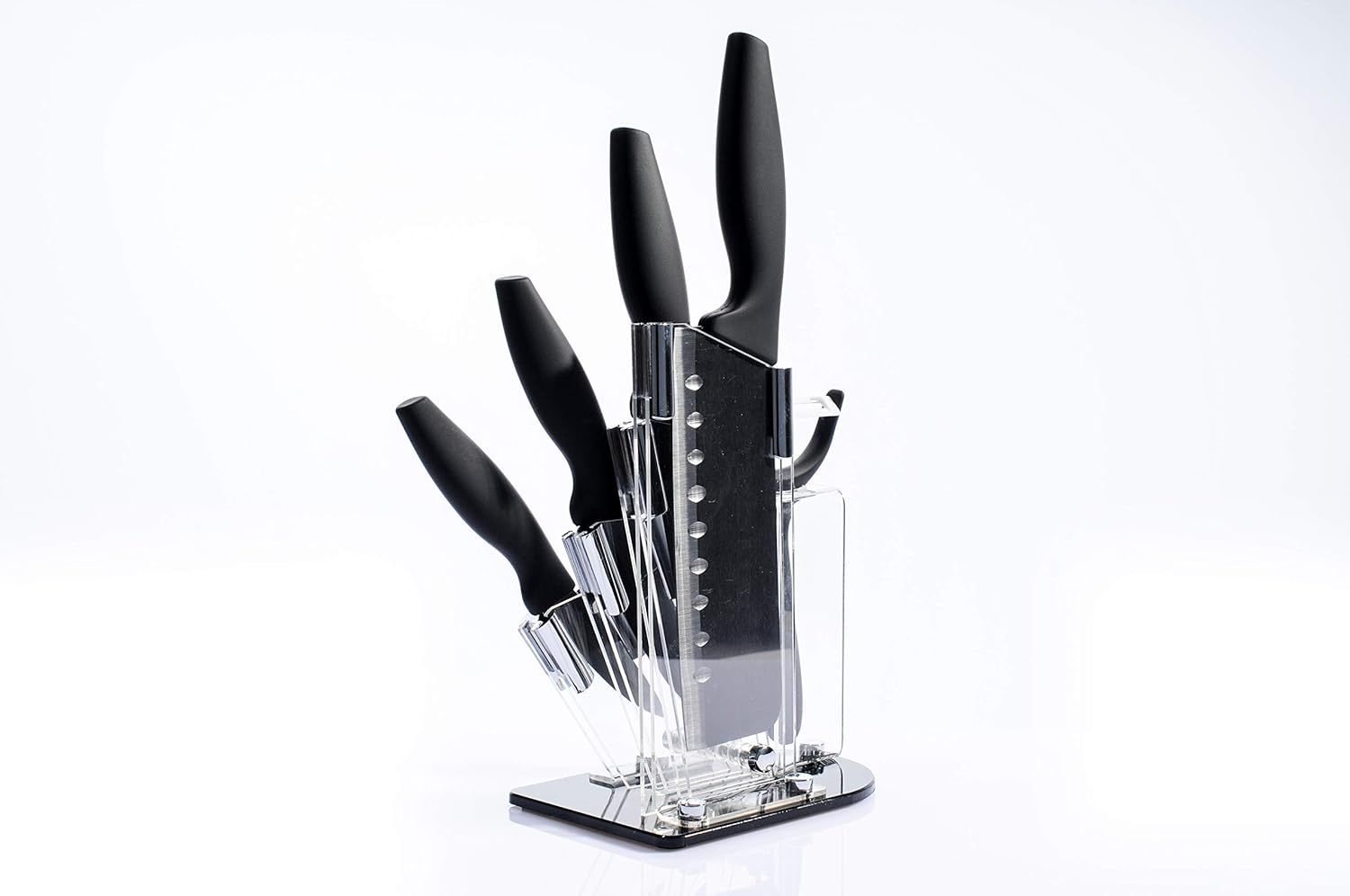 Ceramic Knife Set 5 Piece High End Chef Kitchen Knives with Acrylic Sheath Slicing Knife Fruit Slicer and 1 Matching Peeler (Black&Brown) (all black)