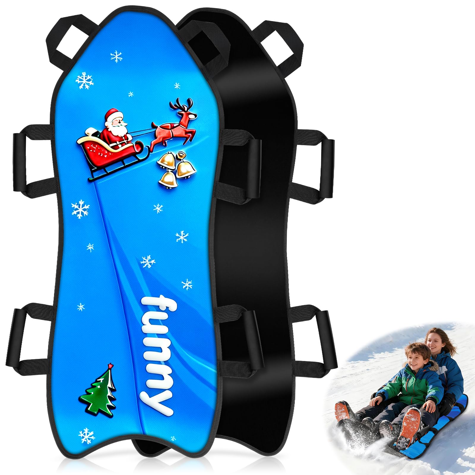 Photo 1 of 45" Large Foldable Snow Sled?Rolled Up Portable Snow Sleds for Kids and Adult, Thickened PE Bottom Sturdy Fabric Stitching Winter Sleds with Handles for Stable Control, Fits 2 Children or 1 Adult