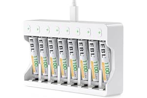 EBL AAA Rechargeable Batteries 8 Pack, Triple AAA Batteries 1100mAh High Capacity, 1200 Recharge Cycles, Pre-Charged 1.2V NiMH AAA Battery with Individual Battery Charger