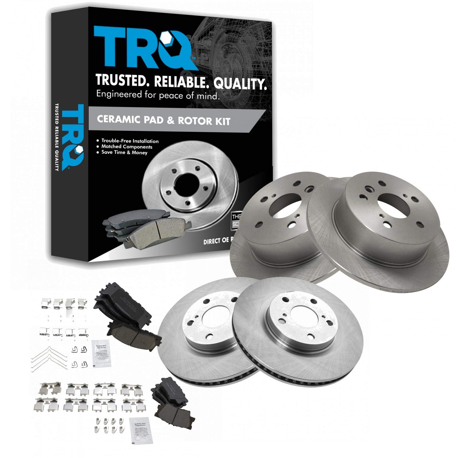 TRQ Brake Pad & Rotor Kit Premium Posi Ceramic Front & Rear for ES350 Camry