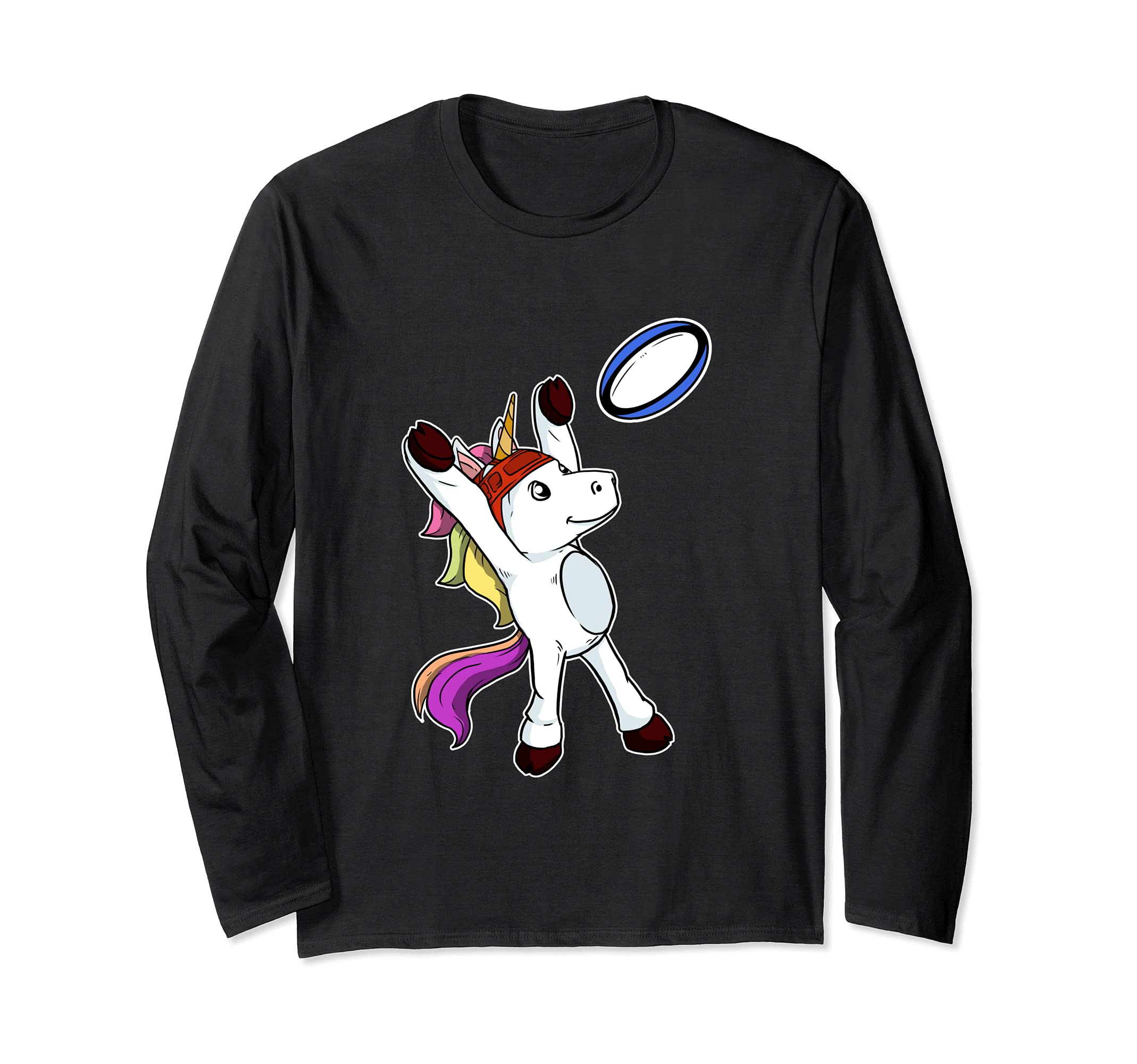 Funny Rugby Player Unicorn Catching Rugby Ball Costume Long Sleeve T-Shirt