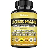Satoomi Lions Mane Supplement Capsules with Magnesium with Ashwagandha Root, Ginkgo Biloba, Rhodiola Rosea and Gotu Kola - 210 Vegan Capsules - Support Brain Health, Positive Mood & Energy Production