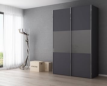 Deline Star Sliding Wardrobe Graphite And Grey Mirror