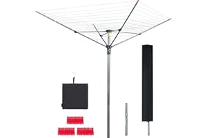 STO STO Umbrella Clothesline Outdoor Drying Rack, 164 Feet Rotary Clothes Drying Rack with Adjustable Height, Folding Laundry Line with Metal Ground Spike for Backyard, Patio, Garden, Heavy Duty