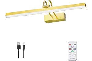 LEEQVHOOLL Wireless Picture Light, 16" Art Lights for Wall Paintings, Remote Rechargeable Gallery Light Battery Operated, 280LM Dimmable Timer Picture Lighting for Artwork,Display,Portrait (Brass)