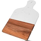 Coloch Marble and Acacia Wood Cutting Board, Charcuterie Chopping Board with Handle, Decorative Serving Board for Cheese, Steak, Bread, Fruit (white)