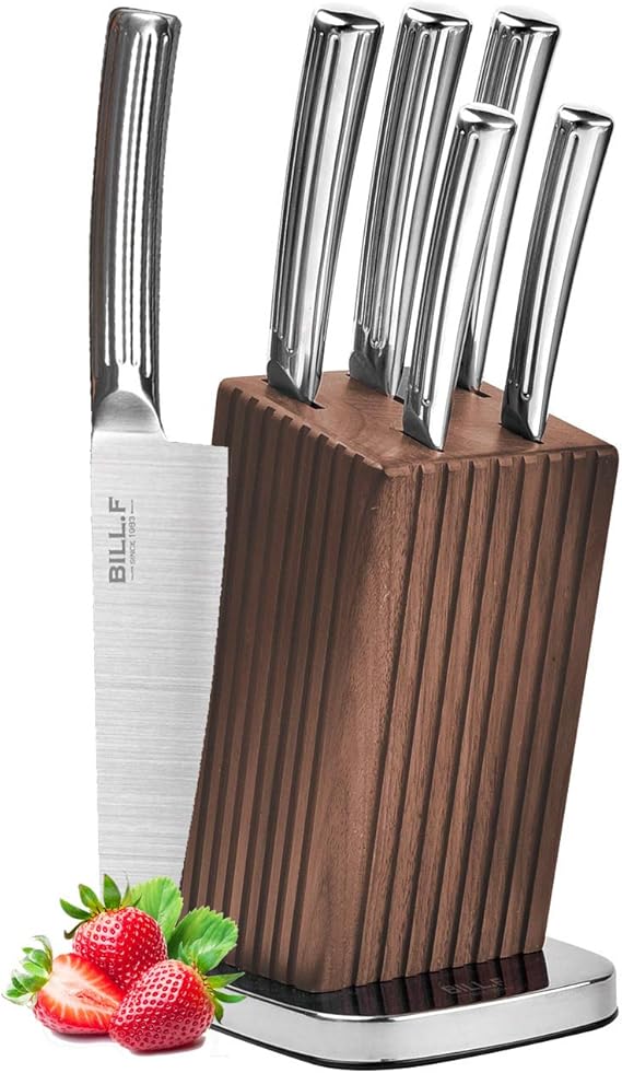Bill F Kitchen Knife Set with Block,6 Piece Professional Knives Set with Vertical NonSlip