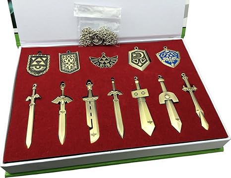 LIHAO The Legend of Zelda Schwert + Schild Waffe Halskette Pendant Schlüsselanhänger Schmuck Arsenal Set Box-Sammlung Cosplay