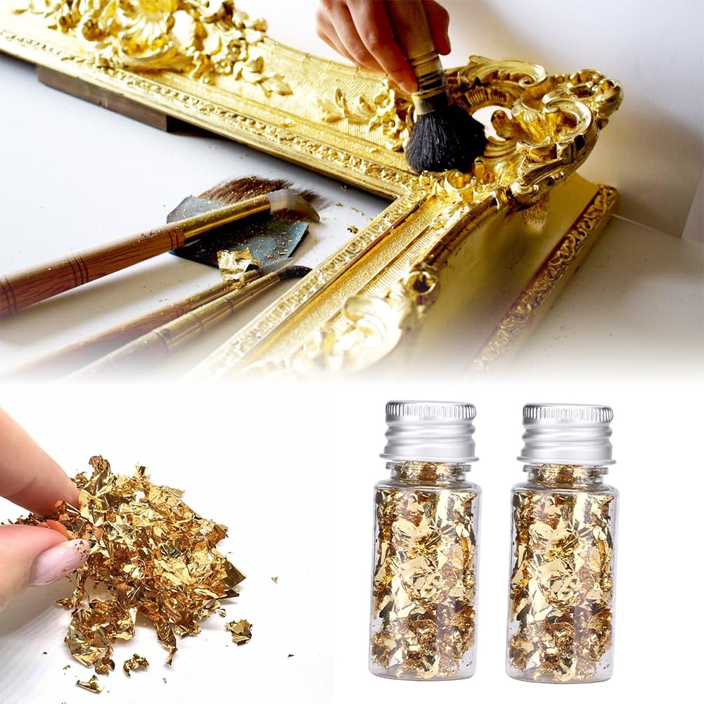 Lwuey Decorating Flakes, Gold Leaf Cake Decoration Flake Goldlen Toppers Gilding Foil Decor Imitation Metallic Decorative Drink Cooking Chocolates Cakes Drinks Dessert Cupcake Makeup 2PCS