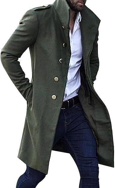 Herren Gothic Mantel - Langer Militär Trenchcoat Zweireihig, Viktorianischer Stil, Schwarz