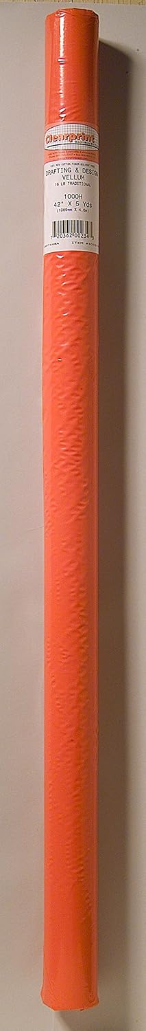 Clearprint 1000H Design Vellum Roll, 16 lb, 100% Cotton, 24 Inches W x 20 Yards Long, Translucent White, 1 Each (10101130)