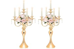 KOLNLALA 2PCS Gold 5-Arm Candelabra Centerpiece - 20.3" Tall Metal Candle Holder for Wedding, Party & Home Decor - Vintage Table Centerpiece for Events, Dining Room, Church Decorations