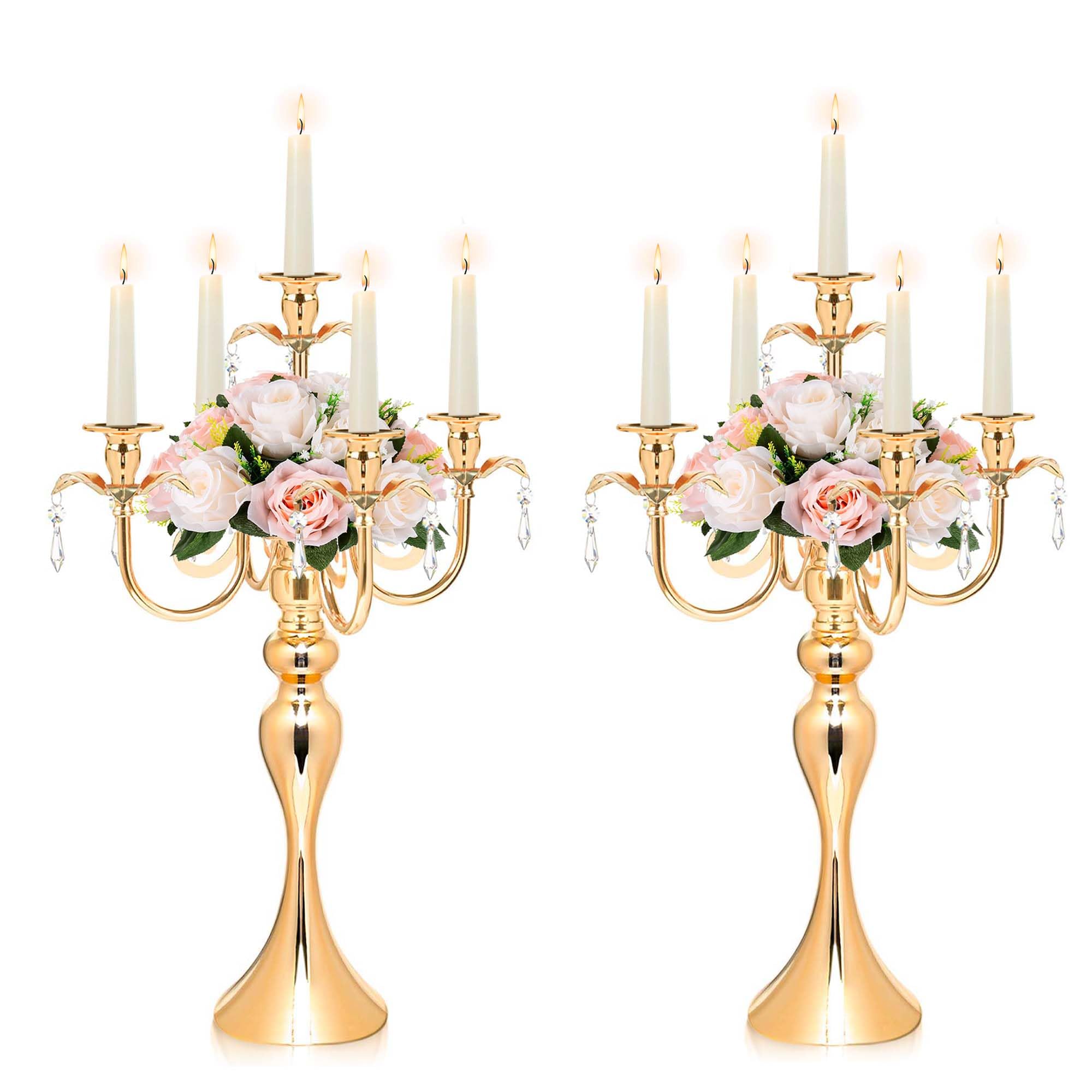 Photo 1 of 2PCS Gold 5-Arm Candelabra Centerpiece - 20.3" Tall Metal Candle Holder for Wedding, Party & Home Decor - Vintage Table Centerpiece for Events, Dining Room, Church Decorations