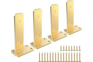 SANBEETO Floating Shelf Brackets Upgraded,4 inch, Gold Heavy Duty Iron Shelf Brackets, Industrial Modern Floating Shelf Support for Wall Mount Shelves,Wide Brackets ,4 Pack, Support DIY(5mm Thickening Type).