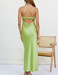Realtix Satin Silk Backless Tube Tops Maxi Dress