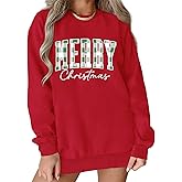 OCURHU Merry Sweatshirts for Women Oversized Crewneck Christmas Pullover Long Sleeve Xmas Holiday Outfits