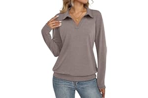 TICTICMISS Womens Polo Shirts Long Sleeve Banded Bottom Tops Business Casual Tops Collared V Neck Blouses