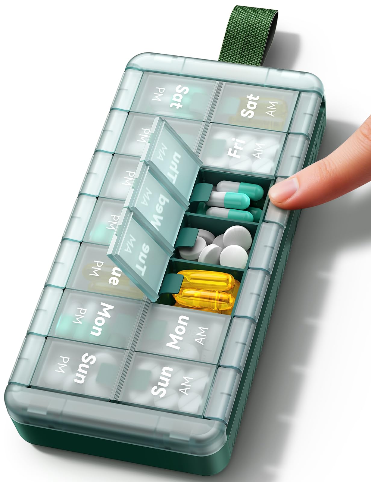 Photo 1 of AM PM Weekly Pill Organizer 2 Times a Day, Large Pill Box 7 Day with Easy Push-Button Open, Portable Medicine Case for Vitamins & Supplements