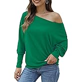 Aifer Women's Off The Shoulder Tops Sexy Long Sleeve Shirts Oversized Fashion Casual Batwing Sweaters Pullover Tunic Tops