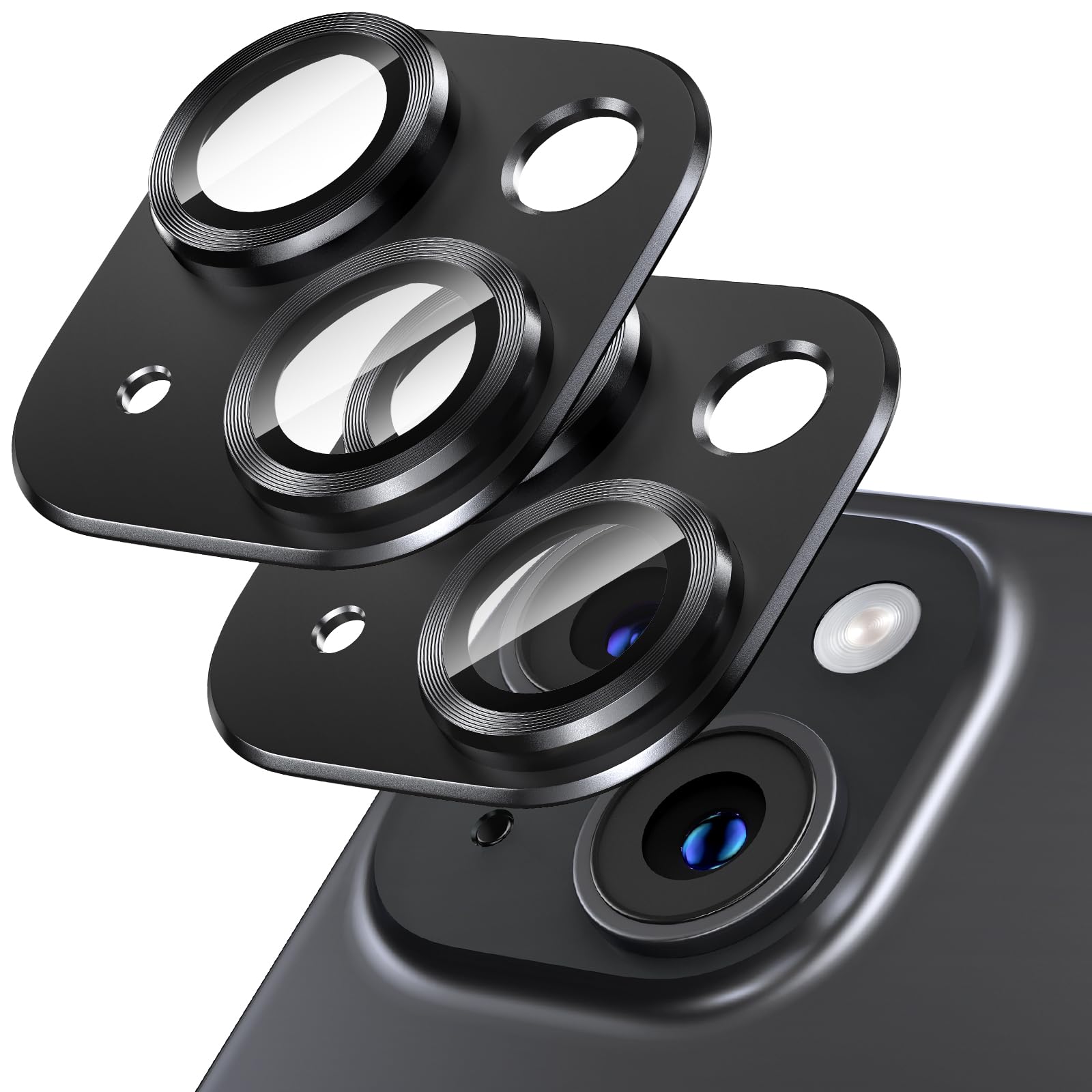 Uniwit [2 Pack Camera Lens Protector for iPhone 15/15 Plus,9H Tempered Glass,Aviation Aluminum Plate Cover,Night Circle,No Bubble,HD Clarity,Case Friendly,Easy Installation-Black