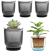 T4U 4 Inch Self Watering Plant Pot, 4 Pack Self Watering Pots, Small Self Watering Planter with Reservoir for Indoor Plants, African Violets (4 Pack 4" Pots, Translucent Gray)