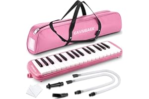 Eavnbaek 32 Keys Melodica Instrument, Soprano Melodica Air Piano Keyboard Pianica with 2 Soft Long Tubes, 2 Short Mouthpieces and Carrying Bag (Pink)