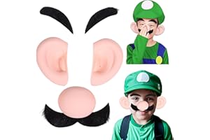 HONCLOUD Silicone Fake Nose and Ears with Mustache and Eyebrow for Super Plumbers Halloween Party Costume Props Accessories